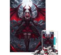 Teenagers Puzzles 1000 Piece Jigsaws Gothic Devil Girl with Red Wings for Birthday, Chrismas Wall Decoration Educational Game for And 14 Years And over (38x26cm)