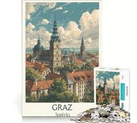 Teenagers Puzzles 1000 Piece Jigsaws Graz Austria Vintage, Impossible Game, Interesting Stress Reduction, for Is Ideal As A Gift 38x26cm