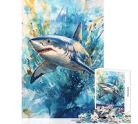 Teenagers Puzzles 1000 Piece Jigsaws Great White Shark Watercolor Educational Games Learning Educational Educational Toy Deal As Gifts for The Whole Family (75X50CM)