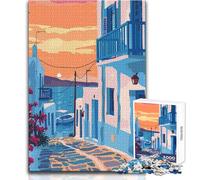 Teenagers Puzzles 1000 Piece Jigsaws Greece Travel Art Mykonos Educational Family Game Pattern Assembly Funny Gift Size 38x52cm