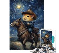 Teenagers Puzzles 1000 Piece Jigsaws Hamster Cowboy Under Stars Jigsaw Hands-on Game Birthday Present Deal As Gifts for The Whole Family (Size 50x75cm)