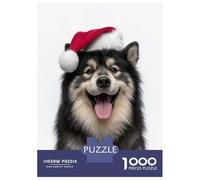 Teenagers Puzzles 1000 Piece Jigsaws Happy Finnish Lapphund Dog with Santa Hat Jigsaw Puzzle Fun Games Birthday Present Deal As Gifts for The Whole Family 38x26cm/1000pcs