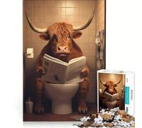 Teenagers Puzzles 1000 Piece Jigsaws Highland Cow on The Toilet Impossible Game Interesting Stress Reduction for Is Ideal As A Gift 38x26cm