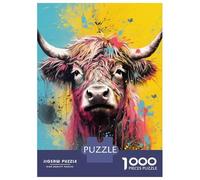 Teenagers Puzzles 1000 Piece Jigsaws Highlander Cow Pop Art Jigsaw Puzzle Fun Games Birthday Present Deal As Gifts for The Whole Family 52x38cm/1000pcs