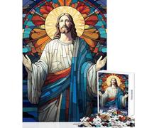 Teenagers Puzzles 1000 Piece Jigsaws Jesus Christ Stained Glass Educational Game Family Activities Educational Toy Great Gifts for Gaming (38x52cm)