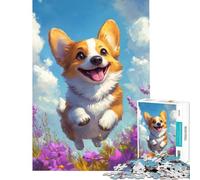 Teenagers Puzzles 1000 Piece Jigsaws Joyful Corgi Leap Jigsaw Puzzle Brain Teaser Game Hand Speed Race Help The Brain Exercise (Size 38x52cm)
