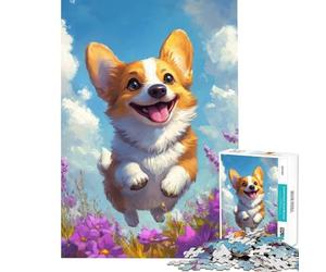 Teenagers Puzzles 1000 Piece Jigsaws Joyful Corgi Leap Jigsaw Puzzle Brain Teaser Game Hand Speed Race Help The Brain Exercise (Size 38x52cm)