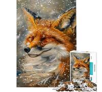 Teenagers Puzzles 1000 Piece Jigsaws Joyful Snowy Warm Fox Puzzle for Adults Hands-on Game Difficult Challenge Deal As Gifts for The Whole Family (Size 38x26cm)