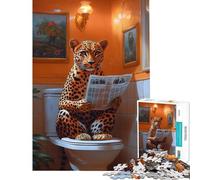 Teenagers Puzzles 1000 Piece Jigsaws Leopard Reading Newspaper Toilet Help The Brain Exercise For Family Fun DIY Toys for And from 14 Years And over (38x52cm)