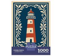 Teenagers Puzzles 1000 Piece Jigsaws Lighthouse Illustration with Floral Border Jigsaw for Adults Anti-Stress Toys Birthday Present Help The Brain Exercise 38x26cm/1000pcs