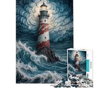 Teenagers Puzzles 1000 Piece Jigsaws Lighthouse in Stormy Seas Adult Jigsaw Hands-on Game Wall Decoration Deal As Gifts for The Whole Family (Size 50x75cm)