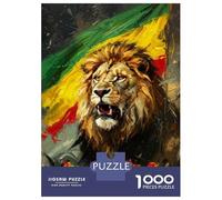 Teenagers Puzzles 1000 Piece Jigsaws Lion with Ethiopian Flag Jigsaw Puzzle Fun Games Birthday Present Deal As Gifts for The Whole Family 70x50cm/1000pcs