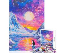 Teenagers Puzzles 1000 Piece Jigsaws Lonely Penguin Sunset Educational Games Learning Educational Educational Toy Deal As Gifts for The Whole Family (75X50CM)