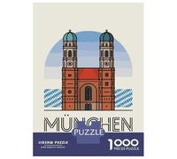 Teenagers Puzzles 1000 Piece Jigsaws Munich Frauenkirche Illustration Puzzles for Adults Brain Teaser Game Wall Decoration Stress Reduction Gifts 38x26cm/1000pcs