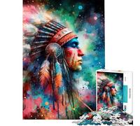 Teenagers Puzzles 1000 Piece Jigsaws Native American Chief Portrait Adult Jigsaw Brain Teaser Game Presents for Women Deal As Gifts for The Whole Family (Size 38x26cm)