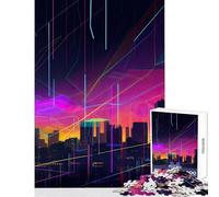 Teenagers Puzzles 1000 Piece Jigsaws Neon Lights Over Cityscape Jigsaw Puzzles for Teenagers Pattern Assembly Challenging To Complete Unique Challenge Game (38x26cm)