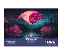 Teenagers Puzzles 1000 Piece Jigsaws Neon Mountainscape with Pink Moon Jigsaws for Adults Fun Games Presents for Women Deal As Gifts for The Whole Family 38x26cm/1000pcs