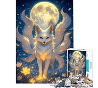 Teenagers Puzzles 1000 Piece Jigsaws Nine-tailed Fox Under The Moon Jigsaws for Adults Relaxing Games Precision Cutting Help The Brain Exercise (Size 50x75cm)