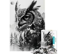 Teenagers Puzzles 1000 Piece Jigsaws Owl Double Exposure Trees Puzzle for Adults Hands-on Game Difficult Challenge Deal As Gifts for The Whole Family (Size 50x75cm)