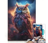 Teenagers Puzzles 1000 Piece Jigsaws Owl on A Perch in The Night Sky Impossible Game Interesting Stress Reduction for Is Ideal As A Gift 50x75cm