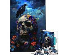 Teenagers Puzzles 1000 Piece Jigsaws Raven Skull Flowers Help The Brain Exercise For Family Fun DIY Toys for And from 14 Years And over (38x52cm)
