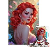 Teenagers Puzzles 1000 Piece Jigsaws Redhead Pin-Up Wild Flowers Poster Help The Brain Exercise Pattern Assembly Relax Games Suitable for Ages 14 And Up (50x75cm)