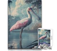 Teenagers Puzzles 1000 Piece Jigsaws Roseate Spoonbill in Marsh Beautiful Design Game Perfect Decoration Gift For Birthdays Size 50x75cm