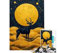 Teenagers Puzzles 1000 Piece Jigsaws Sable Antelope Under Golden Moon Puzzle for Adults Relax Games For Family Fun for Birthday, Chrismas (Size 38x52cm)