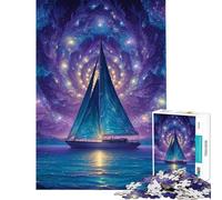 Teenagers Puzzles 1000 Piece Jigsaws Sailboat Under A Starry Sky Puzzle for Adults Hands-on Game Difficult Challenge Deal As Gifts for The Whole Family (Size 38x26cm)