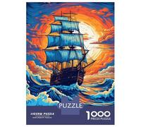 Teenagers Puzzles 1000 Piece Jigsaws Sailing Ship by Sunset Puzzles for Adults Brain Teaser Game Wall Decoration Stress Reduction Gifts 70x50cm/1000pcs
