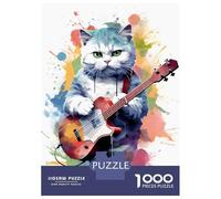 Teenagers Puzzles 1000 Piece Jigsaws Scittish Fold Cat Guitars Puzzles for Adults Brain Teaser Game Wall Decoration Stress Reduction Gifts 38x26cm/1000pcs