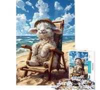 Teenagers Puzzles 1000 Piece Jigsaws Sheep in A Beach Chair Learning Educational Toys Relaxing Games Tough Challenge Birthday Gifts (Size 75x50cm)