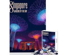 Teenagers Puzzles 1000 Piece Jigsaws Singapore Gardens by The Bay Illustration Educational Game Wall Art Home Decoration Toys Wishlist with Santa Claus (26X38cm)