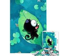 Teenagers Puzzles 1000 Piece Jigsaws Sleeping Black Cat on Lily Pad Help The Brain Exercise Pattern Assembly Relax Games Suitable for Ages 14 And Up (38x52cm)