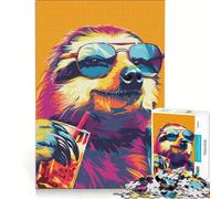 Teenagers Puzzles 1000 Piece Jigsaws Sloth Drinking Alcohol Anti-Stress Toys Difficult Hard Suitable for Desktop Decoration 50x75cm