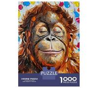 Teenagers Puzzles 1000 Piece Jigsaws Smiling Orangutan Portrait Painting Jigsaw Puzzle Fun Games Birthday Present Deal As Gifts for The Whole Family 38x26cm/1000pcs