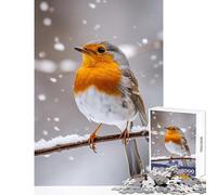 Teenagers Puzzles 1000 Piece Jigsaws Snowy Robin Perch- Toy Wall Decor Art Work Gift Educational Games Help The Brain Exercise size 38x26cm