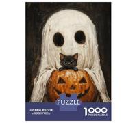 Teenagers Puzzles 1000 Piece Jigsaws Spooky Cute Ghost And Black Cat with Pumpkin Jigsaws for Adults Fun Games Presents for Women Deal As Gifts for The Whole Family 38x26cm/1000pcs