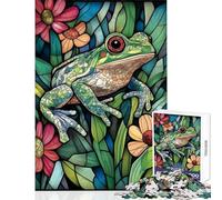 Teenagers Puzzles 1000 Piece Jigsaws Stained Glass Frog Educational Games Learning Educational Educational Toy Deal As Gifts for The Whole Family (38X52CM)