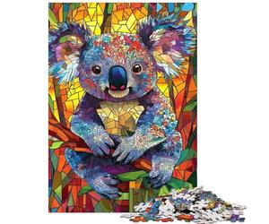 Teenagers Puzzles 1000 Piece Jigsaws Stained Glass Koala Art Practical Game Hand Speed Race Educational Toy Great Gifts for Gaming Size 75x50cm