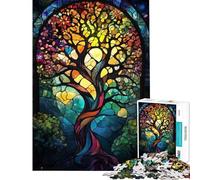 Teenagers Puzzles 1000 Piece Jigsaws Stained Glass Tree of Life Jigsaw Puzzle Brain Teaser Game Hand Speed Race Help The Brain Exercise (Size 50x75cm)