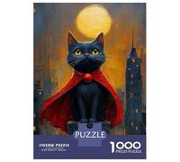Teenagers Puzzles 1000 Piece Jigsaws Super Cat in Cityscape Painting Jigsaw Puzzle Fun Games Birthday Present Deal As Gifts for The Whole Family 52x38cm/1000pcs