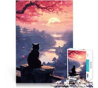 teenagers Puzzles 1000 Piece Jigsaws The Moon Night Cat Japan Mustermontage Angebot als Geschenk für die ganze Familie52x38cm