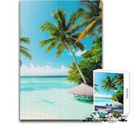 Teenagers Puzzles 1000 Piece Jigsaws Tranquil Palm Trees Beautiful Design Game A Work of Art Anti-Stress Toys Size 38x26cm