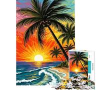 Teenagers Puzzles 1000 Piece Jigsaws Tropical Beach Sunset with Palm Trees Jigsaw Hands-on Game Birthday Present Deal As Gifts for The Whole Family (Size 38x26cm)