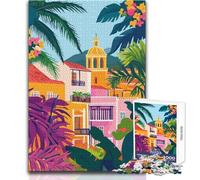 Teenagers Puzzles 1000 Piece Jigsaws Tropical Mediterranean Cityscape Beautiful Design Game A Work of Art Anti-Stress Toys Size 50x75cm