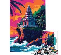 Teenagers Puzzles 1000 Piece Jigsaws Tropical Temple on Cliffside Art Help The Brain Exercise For Family Fun DIY Toys for And from 14 Years And over (38x26cm)