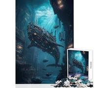 Teenagers Puzzles 1000 Piece Jigsaws Underwater Cityscape with Whale Ship Anti-Stress Toys Birthday Gifts Educational Games Artists Collection, Fine Art Size 50x75cm