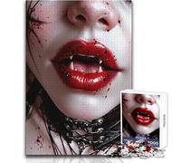 Teenagers Puzzles 1000 Piece Jigsaws Vampire with Blood Red Lips Educational Family Game Difficult Hard Birthday Gift Size 50x75cm