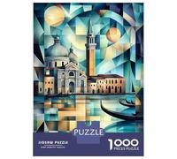 Teenagers Puzzles 1000 Piece Jigsaws Venice Geometric Cityscape - Grand Canal & Basilica Art Jigsaw Puzzle Fun Games Birthday Present Deal As Gifts for The Whole Family 38x26cm/1000pcs